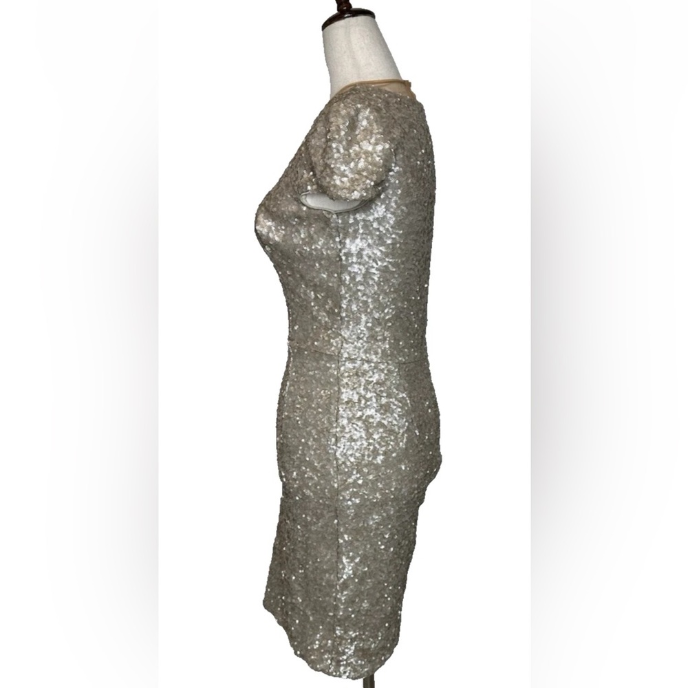 Dress The Population Kylie Illusion Sequin Dress Small Champagne Gold - Picture 3 of 9